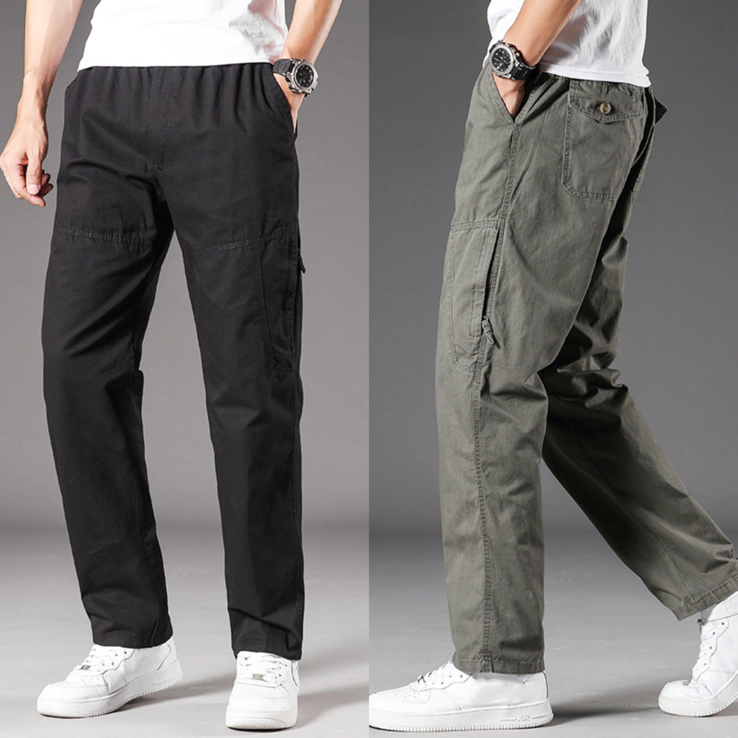 Men's Cotton Multi-Pocket Cargo Pants (Pack of 2)