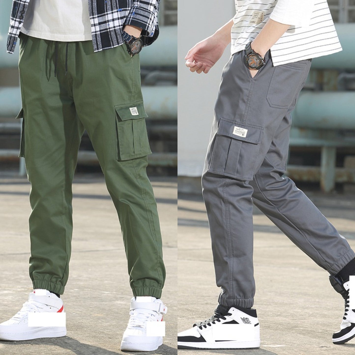 Mens Casual Slim Fit Straight Cargo Pants (Pack of 2)